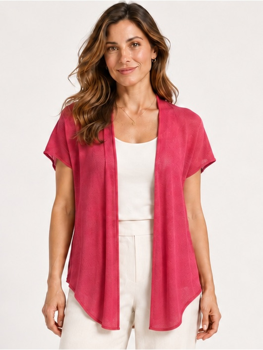Eileen Fisher Pink Silk Cotton Open Front Draped Cardigan L